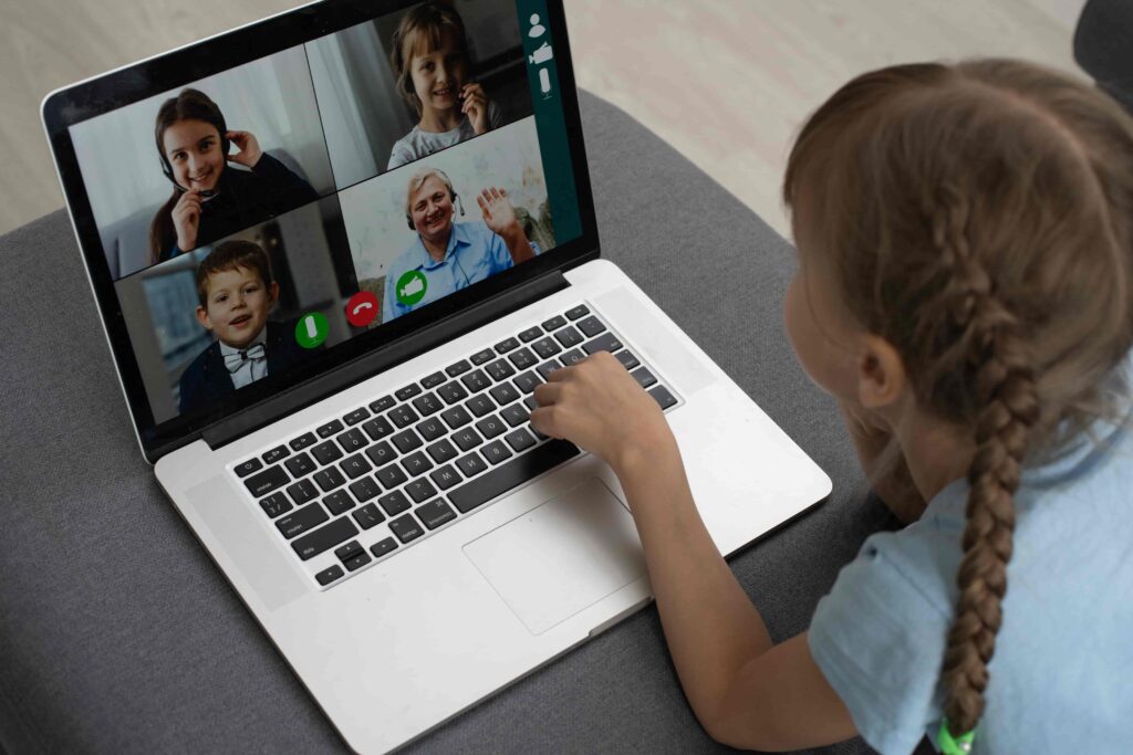 Little girl during online lesson