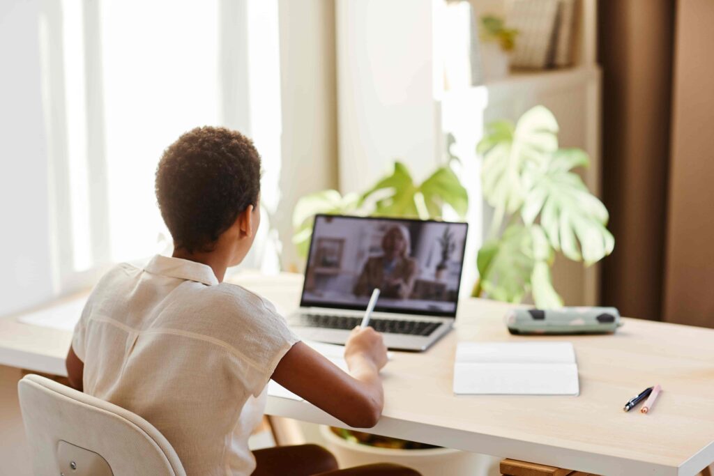 African American girl during an online lesson