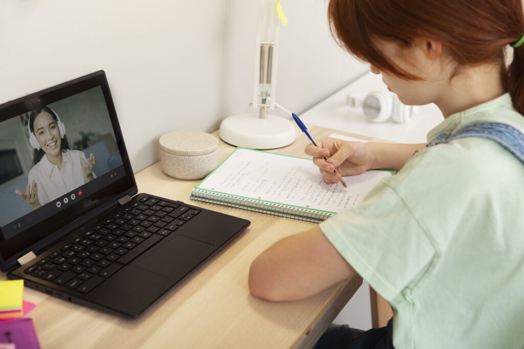 Young girl during an online class