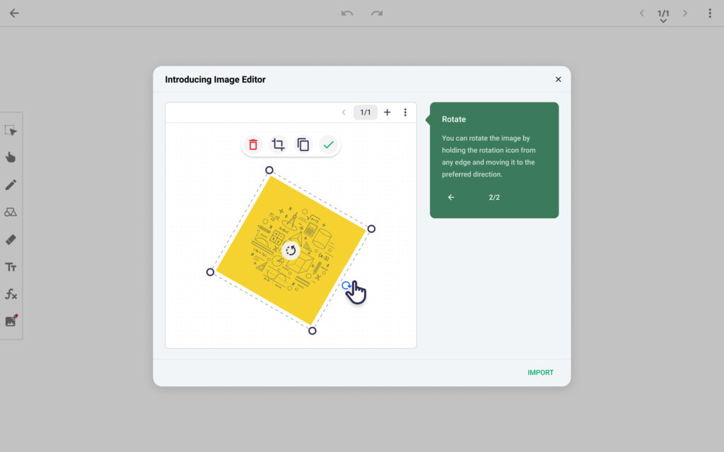 Insert and rotate image on whiteboard