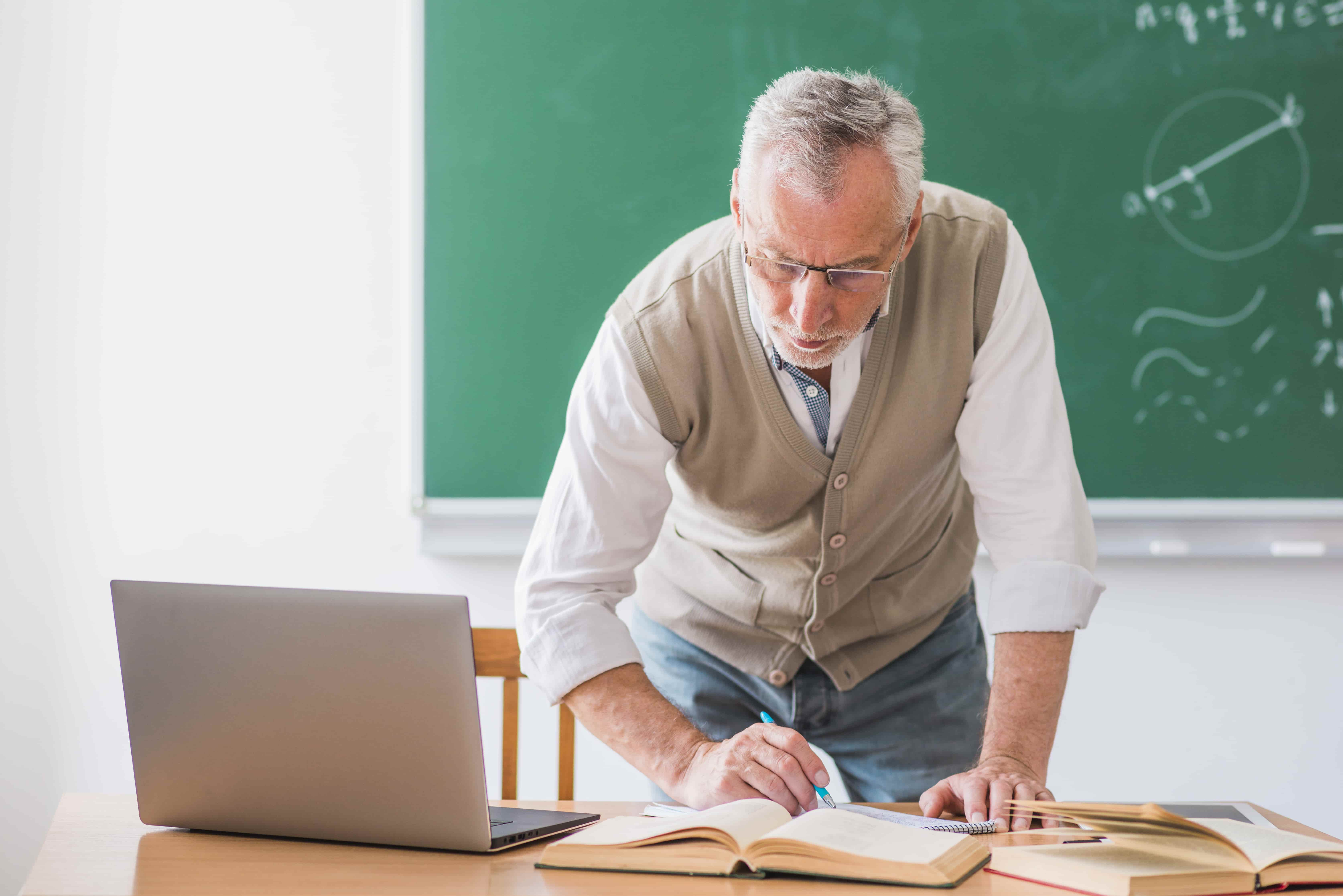 Math teacher explaining lesson during online lesson