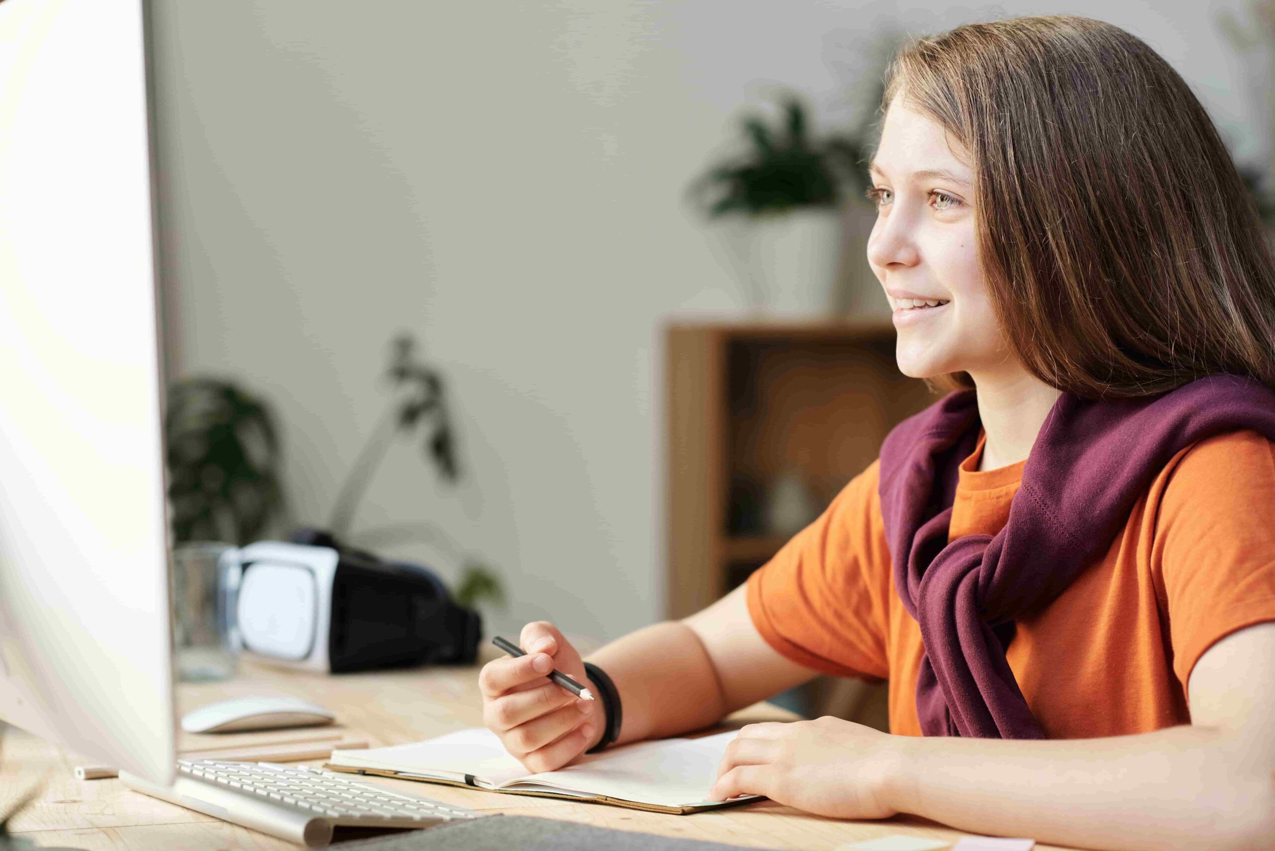 Young girl at an online lesson