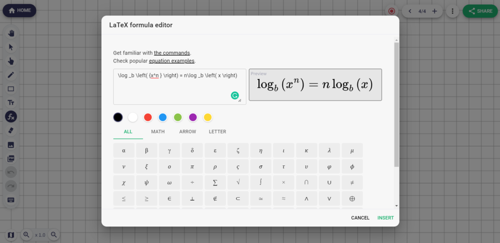 Latex formulate editor in LiveBoard