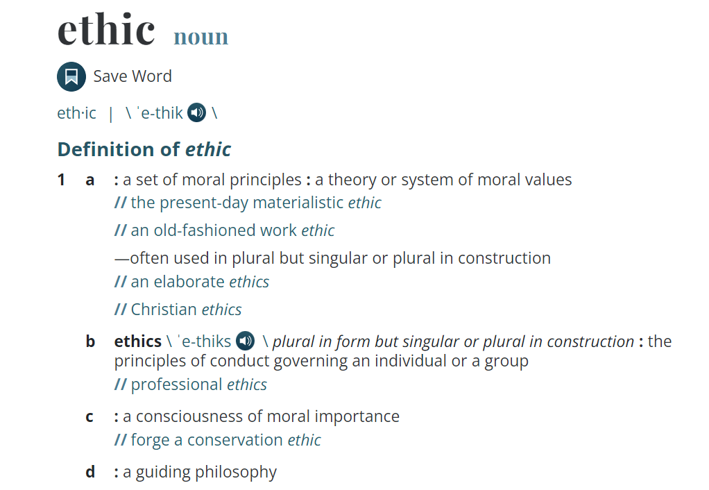 Ethic definition in Merriam-Webster dictionary