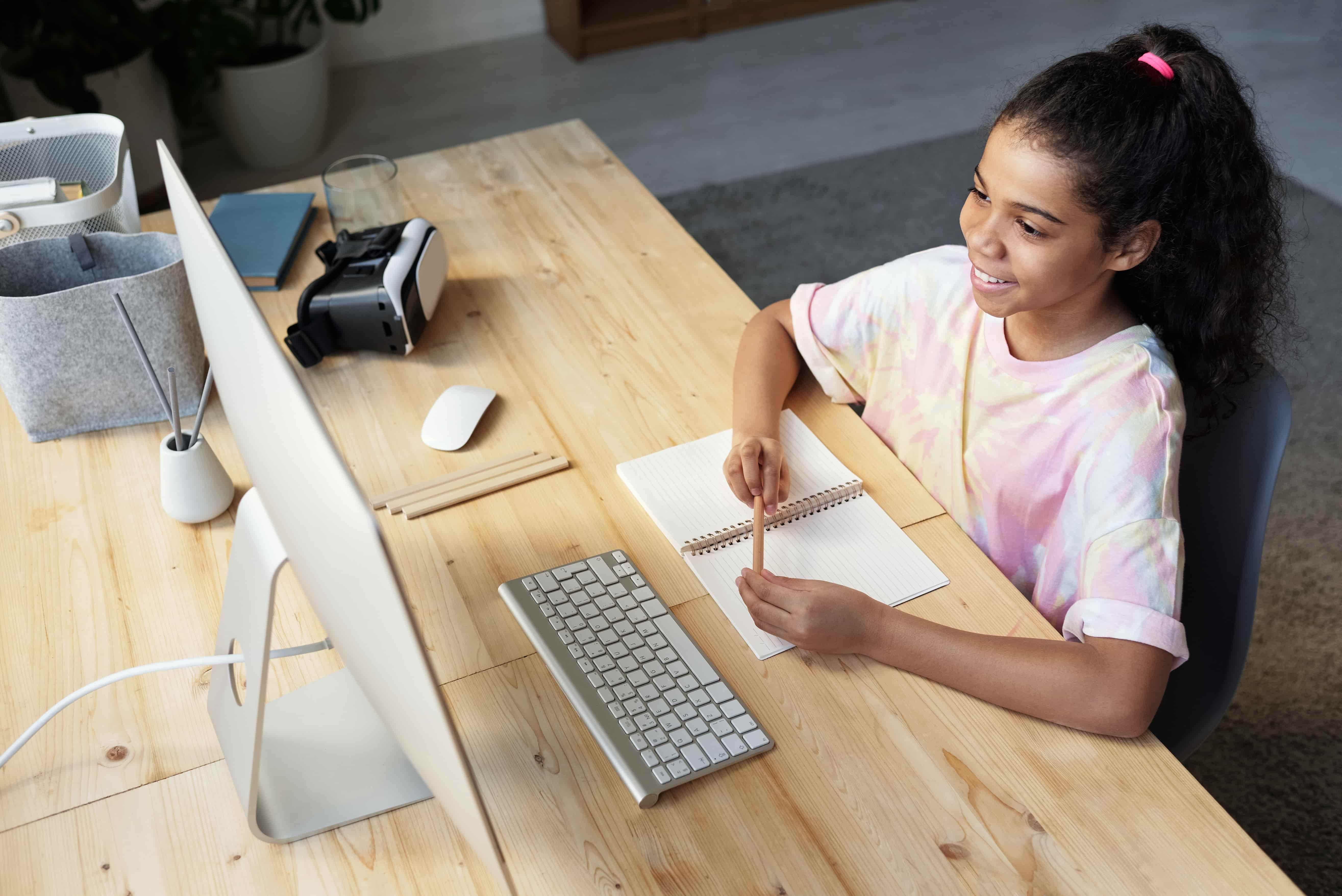 Happy student at online lesson